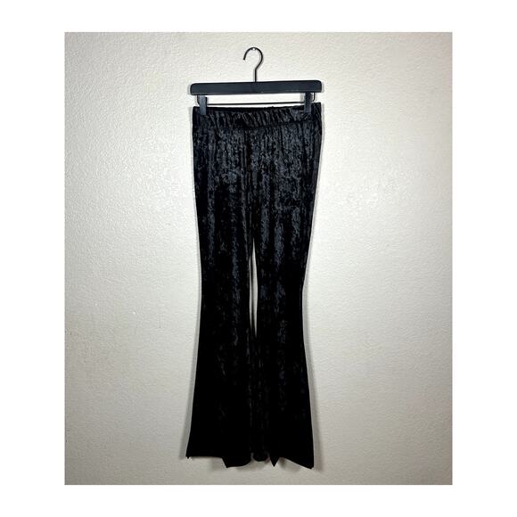 Three Bird Nest Crushed Velvet Black Flare Pull On Pant Size Medium - Picture 1 of 6